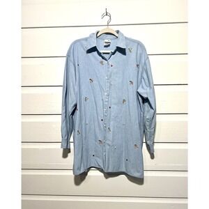 Vintage 1999 Warner Bros Tweety Denim Chambray Embroiderd Button-up Sz XL